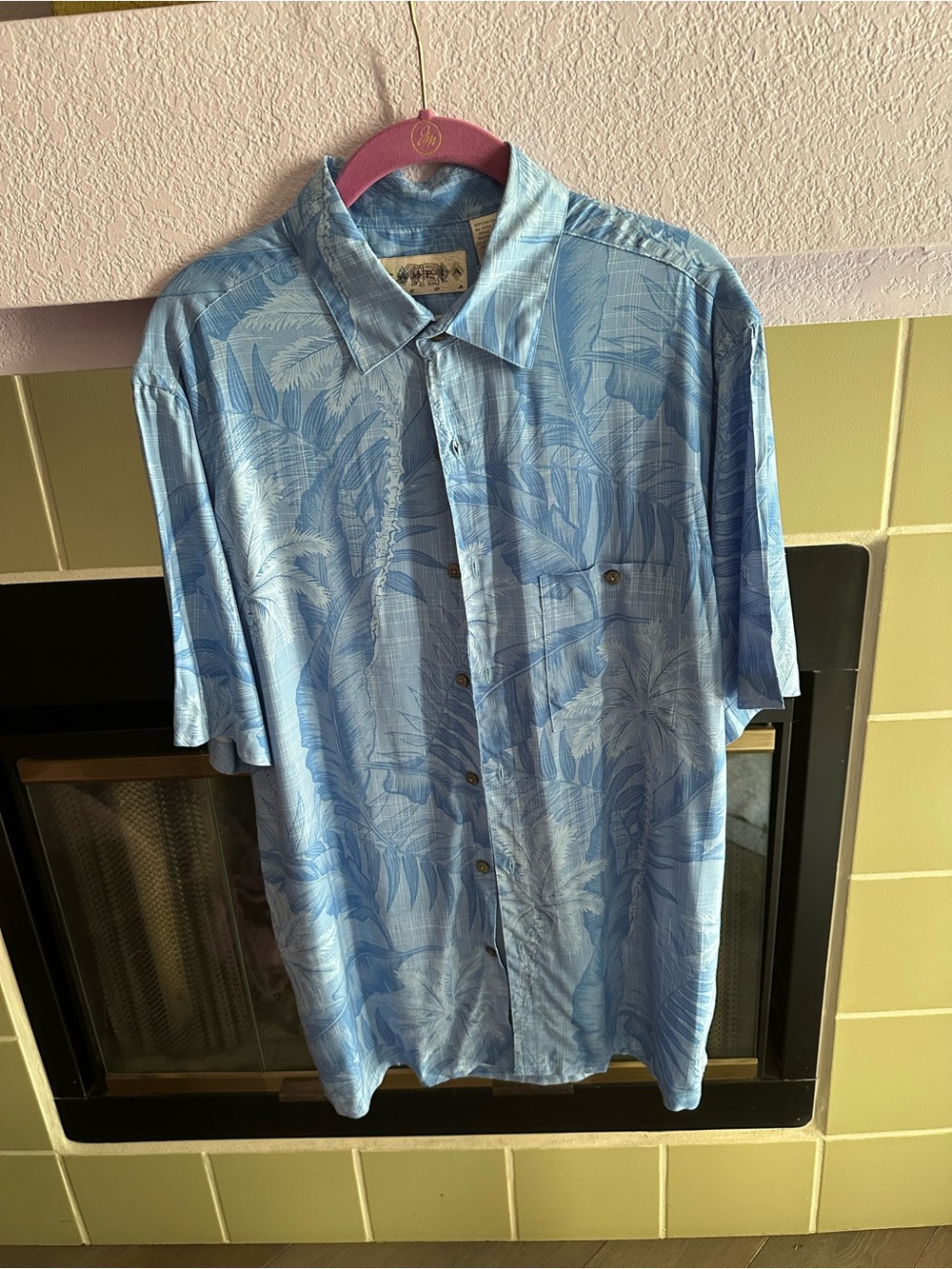 Men's Light Blue Tropical Print Short-Sleeve Button-Down Shirt